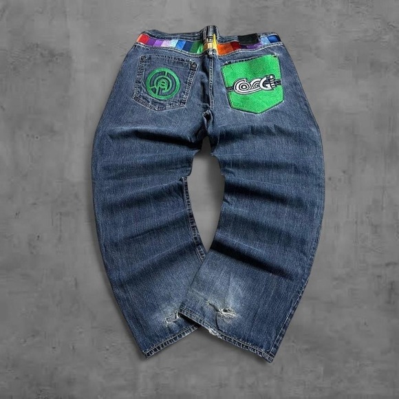CoogiBaggy Embroidered Denim Jeans Hip Hop Retro Grunge StyleSize 44x35